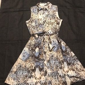 Saks fifth avenue brown and blue button up dress